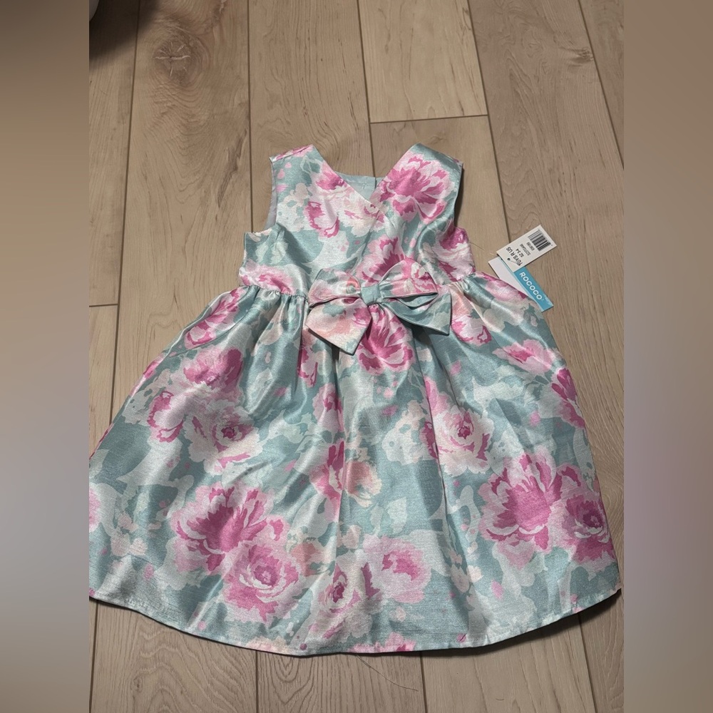 Elegant Pink and Blue Floral Kids Dress